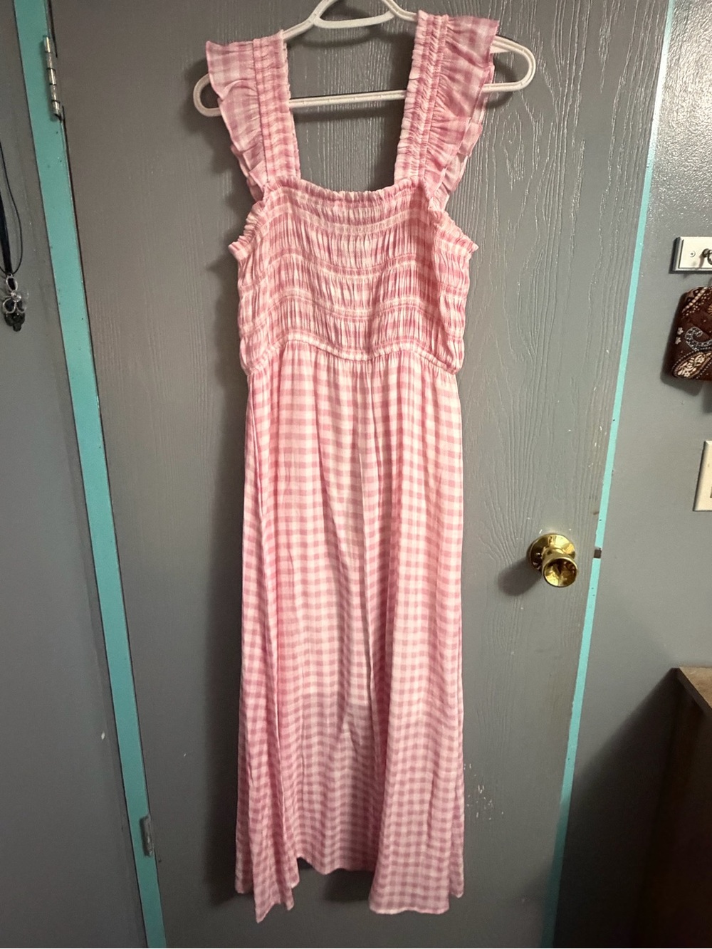 Emma & Michele Pink Gingham Maxi Dress with Ruffle Straps